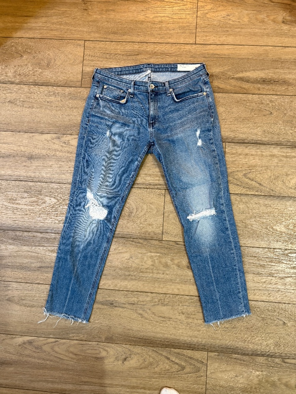 Rag & Bone Dre Low Rise Slim Boyfriend Distressed Jeans Raw Hem Size 28